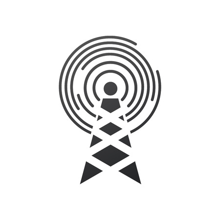 Cell Phone Tower with circle waves, electric tower pole. Vector illustration isolated on white background.のイラスト素材