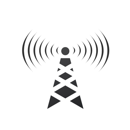 Cell Phone Tower with waves, electric tower pole. Vector illustration isolated on white background.のイラスト素材