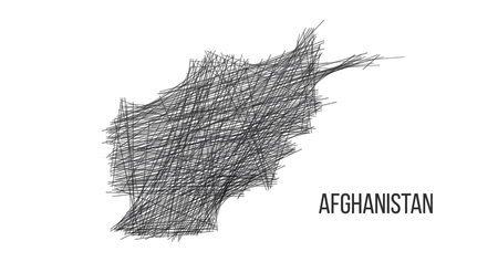 Drawing map of Afghanistan made out of lines. sketch illustration. Vector illustration isolated on white .のイラスト素材