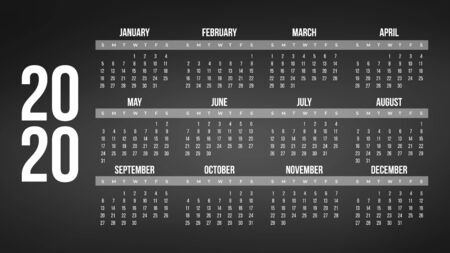 Year 2020 Calendar or planner grid . Black background. Vectorのイラスト素材