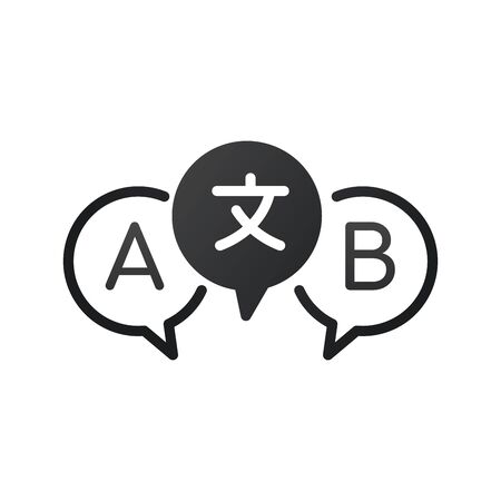 Three chat speech bubbles, language translation icon, chinese to english. International Forum icon. Communication concept. Stock vector illustration isolatedのイラスト素材