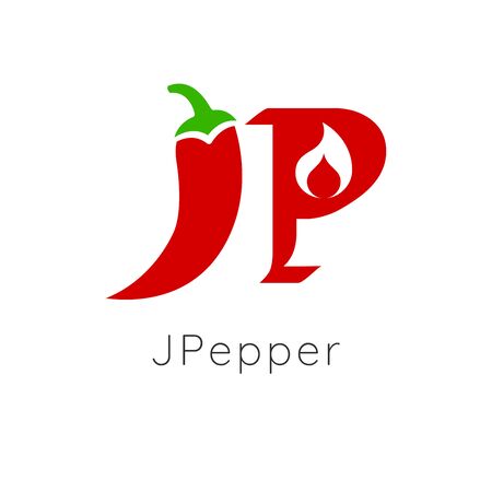 JP letters for hot chili pepper logo design with fire. Stock Vector illustration isolatedのイラスト素材