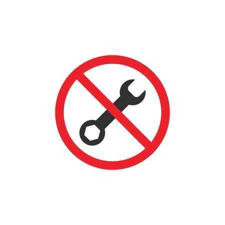 No Repair tool sign icon. Service symbol. Red prohibition sign. Stop symbol. Stock Vector illustration isolated on white background.のイラスト素材