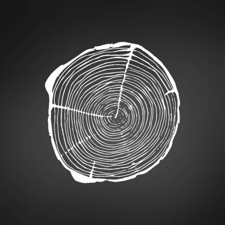 Annual tree growth rings , cross-section of a tree trunk. Stock Vector illustration isolated on black background.のイラスト素材