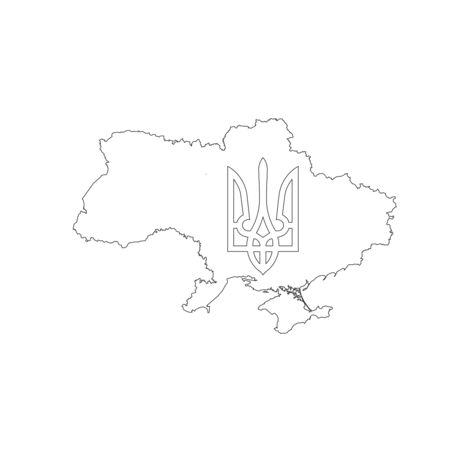 Map of Ukraine with Tryzub. Ukrainian Coat of Arms, trident national symbol. Stock Vector illustration isolatedのイラスト素材
