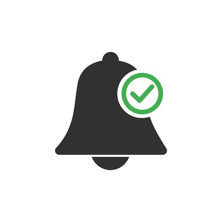 Allow notifications bell icon. An active alarm on your devices with deadline checkmark on bell. Stock Vector illustration isolatedのイラスト素材
