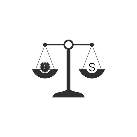 Time is money. Business concept. Scale icon with clock and dollar symbol. Stock Vector illustration isolated on white background.のイラスト素材