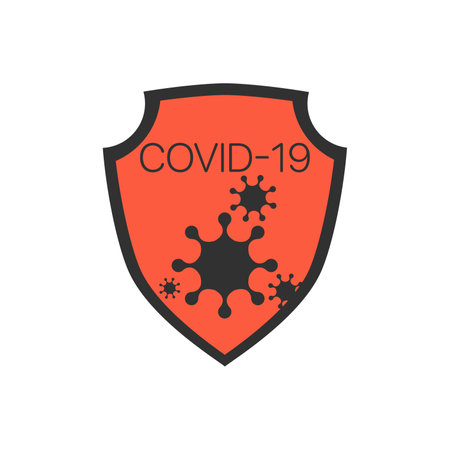 Virus protection vector web banner, website page template. coronavirus epidemic. Polygonal style shield with protecting from bacteria, corona virus, microbes. Microbiology and medicine.のイラスト素材