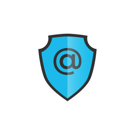 Shield with mail and e-mail icon. Guard sign. Security, safety, protection, privacy concept. Safe mail. Stock vector illustration isolatedのイラスト素材