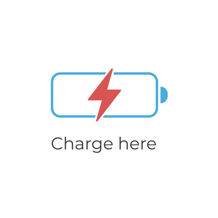 Charge Your Phone Here vector illustration. Creative graphic design poster with battery and lightning. Stock Vector illustration isolated on white background.のイラスト素材