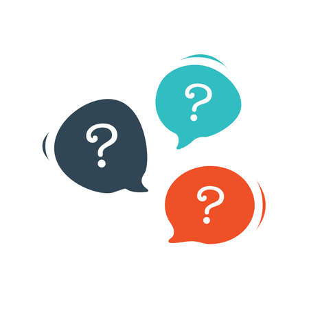 Three chat speech message bubbles with question marks. Forum FAQ icon. Communication concept. Stock vector illustration isolatedのイラスト素材