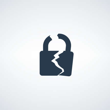 Broken or cracked lock icon. Vector illustration isolated on white background. Unlock icon.のイラスト素材
