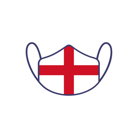 Medical Mask with National Flag of England as Icon on White. Protective Mask Virus and Flu. Surgery Concept. Stock Vector illustration isolated on white background.のイラスト素材