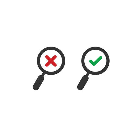 Magnifying glass. Search icon. heck mark icon. Vector check mark. Loupe with check mark. Finding solution. Right decision. Check mark icon. Magnifying. Safe search. Magnifying. Spy sign. Spyingのイラスト素材