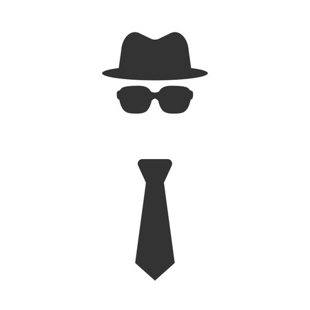 Spy icon, special agent hat glasses and tie. Man in hat, Stock vector illustration isolatedのイラスト素材