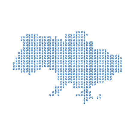 Map of Ukraine filled with Tryzub Ukrainian Coat of Arms, trident national symbol. Stock Vector illustration isolated on white backgroundのイラスト素材
