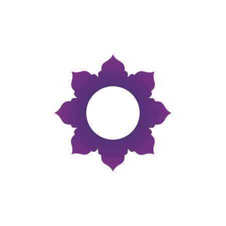 Abstract sun flower purple logo. Energy explosion bang fireworks vector icon logotype. Stock vector illustration isolatedのイラスト素材