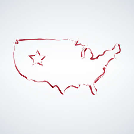 Hand Drawn brushed United State of America Map with star. Stock vector illustration isolated on white background.のイラスト素材