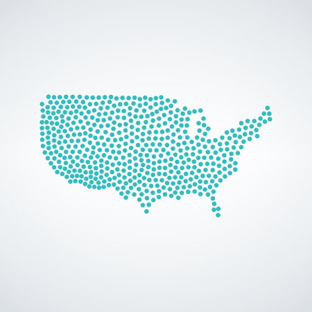 Dotted style map of USA, America out of dots. Stock vector illustration isolated on white background.のイラスト素材