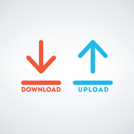 Up and down arrows with download and upload concept design. Load internet data symbol. Cloud technology. Computer interface.のイラスト素材
