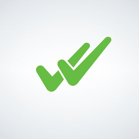 Double Tick sign element. Green checkmark icon. OK button for vote, decision, web. Symbol of correct, check, approved. Stock vector illustrationのイラスト素材