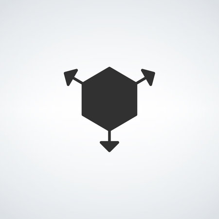 Hexagon arrows pointing outwards. Square shape arrows. Distribution orientation icon. four direction arrows. Stock vector illustrationのイラスト素材