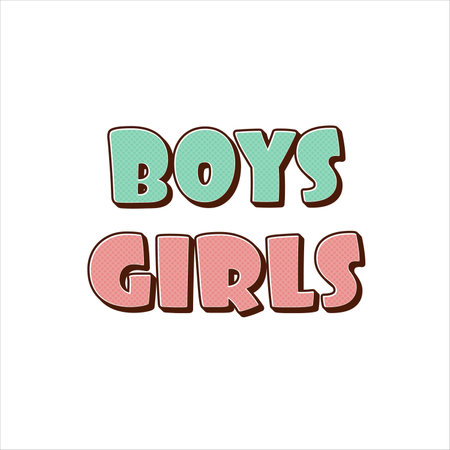 Boys and Girls beautiful lettering wording template for typography, textile, design, decoration, journaling and cards. Gender kids lettering. Stock vector illustration isolated on white background.のイラスト素材
