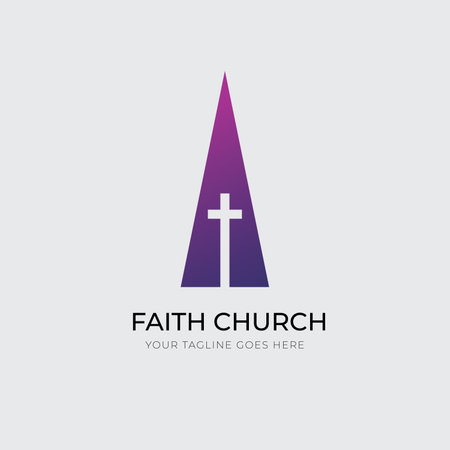 Christian cross or Church triangle logo. Theology symbol, clean church cross sign for a modern church sign. Icon of christian cross. Sign of catholic, religious and orthodox faith.のイラスト素材