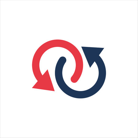 Flat icon of cyclic rotation, sync arrows. synchronize icon, rotation symbol. Stock vector illustration isolated on white background.のイラスト素材