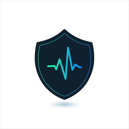 Shield and pulse icon. Heart pressure. secure medicine safety, pulse protection. Stock vector illustration isolated on white background.のイラスト素材