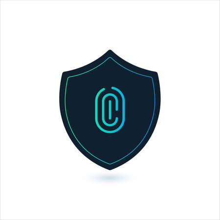 Security shield vector icon. Fingerprint identification protection vector icon. Fingerprint password. Fingerprint scan. Stock vector illustration isolated on white background.のイラスト素材