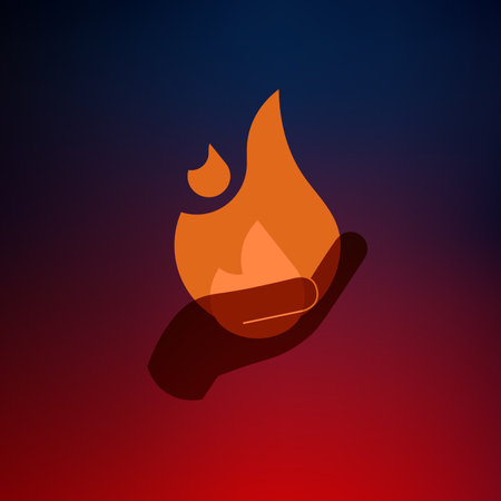 Hand holding a fire icon, hot and burn symbol. warm concept. Stock vector illustration on gradient background.のイラスト素材