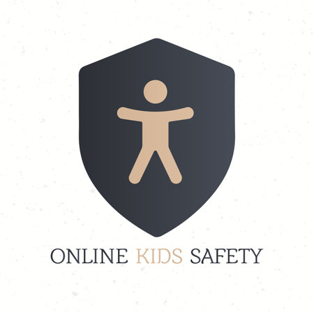 Online children safety. Care and Protection of People Logo with shield, Parenting Vector Icon Design. Stock vector illustration isolated on white background.のイラスト素材