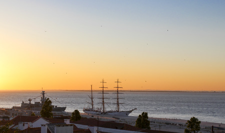 A view of new dawn from the balcony in Alfama, Lisbonの写真素材