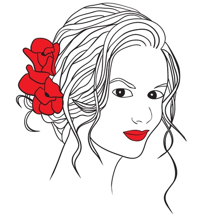 Woman with flowers in hair - vector illustrationのイラスト素材