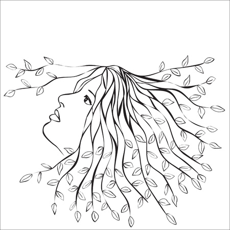 Woman with leaves in hair - abstract illustrationのイラスト素材