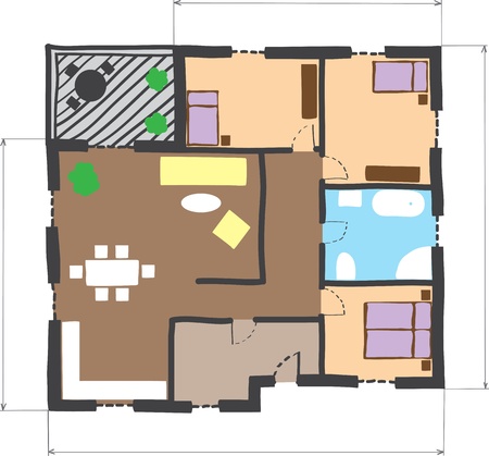 Illustration of floor plan of house, colored doodle styleのイラスト素材