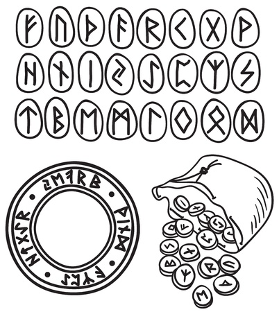 Hand drawn illustration of ancient runes and symbolsのイラスト素材