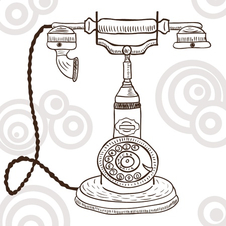 Old vintage telephone - retro illustration, doodle styleのイラスト素材