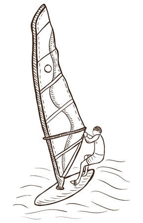 Illustration of windsurfer  - vector, doodle styleのイラスト素材