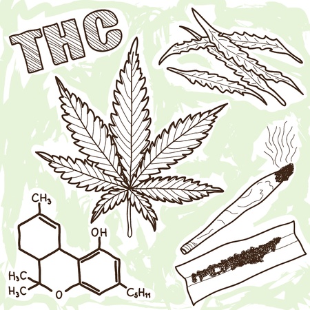 Illustration of narcotics - marijuana and other elementsのイラスト素材