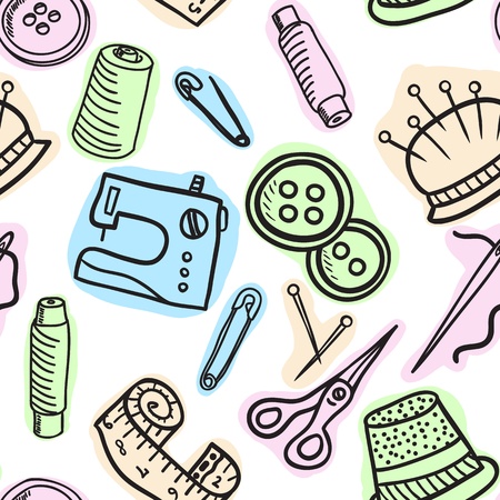 Sewing and accessories seamless pattern - hand drawn illustrationのイラスト素材
