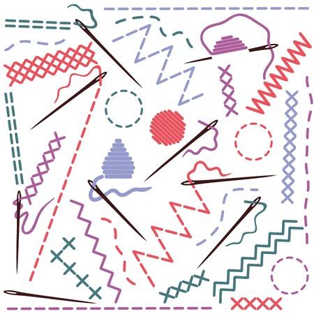 Sewing equipment - illustration of threads and needlesのイラスト素材