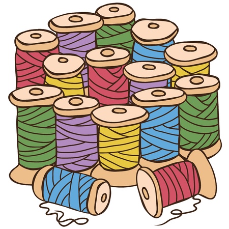 Sewing equipment - illustration of colored threads, vector drawingのイラスト素材