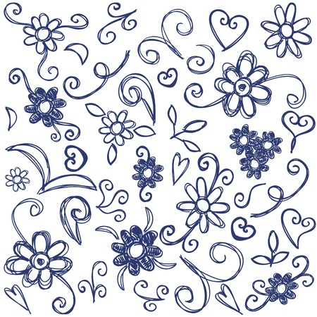 Doodles design elements - hand drawn illustration with flowers, spirals and swirlsのイラスト素材