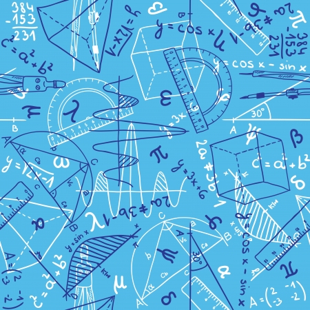 Seamless pattern background - illustration of mathematics drawings, doodle style