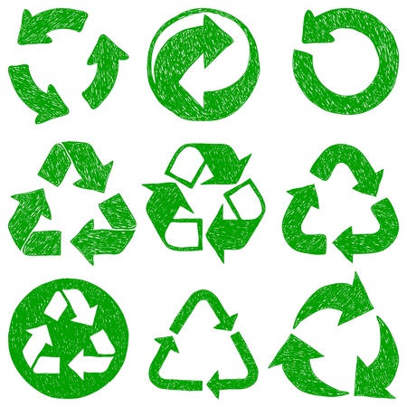 Illustration of recycle doodle icons - doodle drawings on white backgroundのイラスト素材