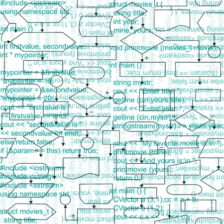 Illustration of flowchart diagrams and programming code, seamless pattern backgroundのイラスト素材