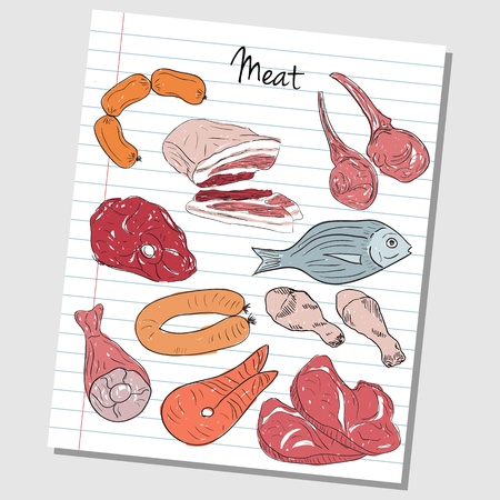 Illustration of meat colored doodles on lined paperのイラスト素材