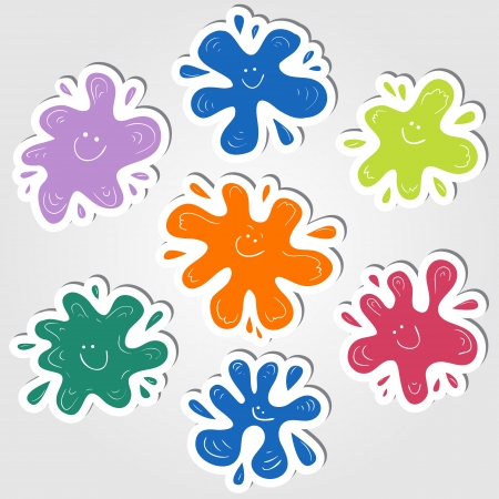 
 stickers with colored smiling ink blotsのイラスト素材